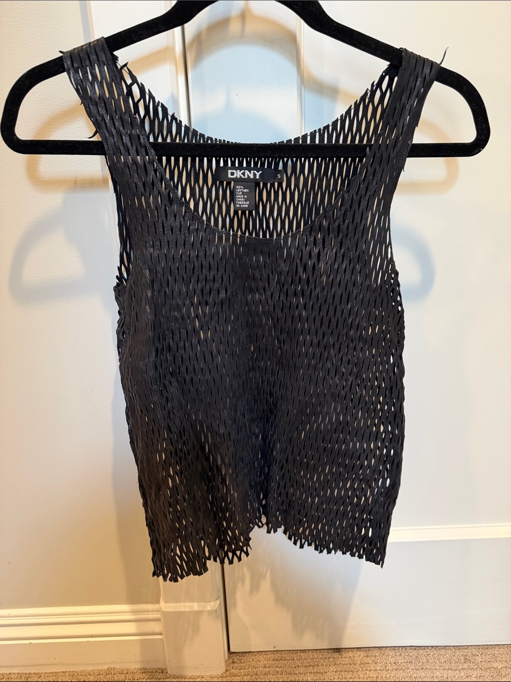 DKNY Black Open-Knit Mesh Tank